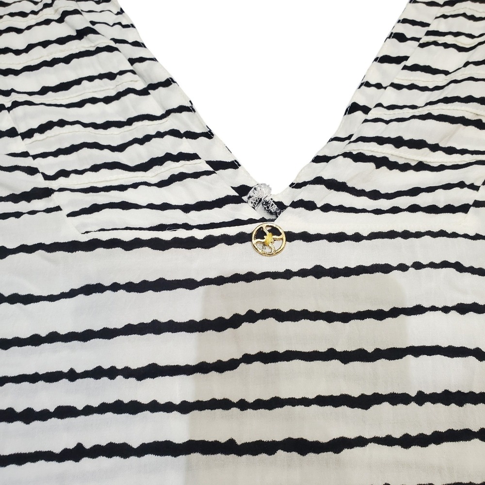 ViX PAULA HERMANNY Striped Beach Cover Up Tunic Dress V-Neck Black White Large L - Picture 3 of 7
